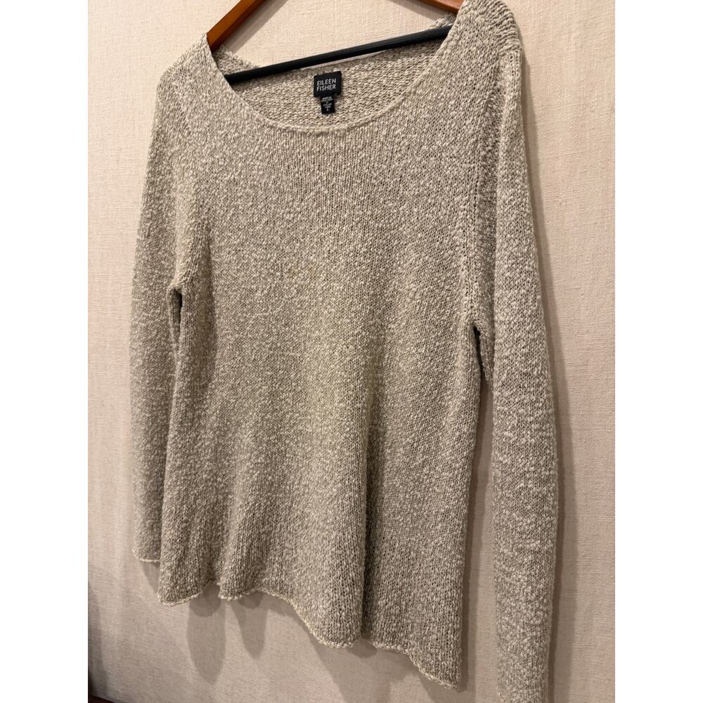 Eileen Fisher Sweater Womens Large Beige Cotton Textured‎ Knit Pullover Top